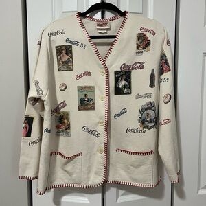 Vintage Coca Cola Cream Button Up Cardigan Sweater (Size XL)